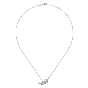 Floral - 14K White Gold Diamond Leaf Pendant Necklace