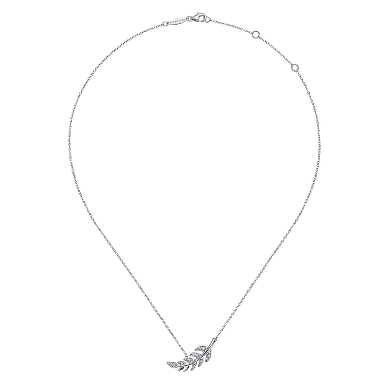 Floral - 14K White Gold Diamond Leaf Pendant Necklace - 0.05 ct - Shot 2