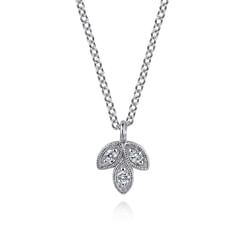 14K White Gold Diamond Leaf Shape Pendant Necklace 