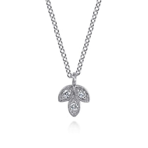 Floral - 14K White Gold Diamond Leaf Shape Pendant Necklace