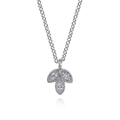 Floral - 14K White Gold Diamond Leaf Shape Pendant Necklace