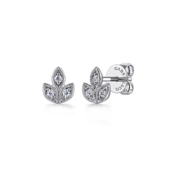 14K White Gold Diamond Leaf Shape Stud Earrings