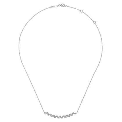 Floral - 14K White Gold Diamond Pave Curved Bar Leaf Necklace
