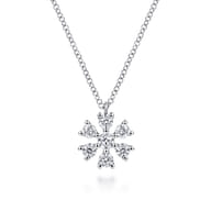 Floral - 14K White Gold Diamond Pendant Necklace
