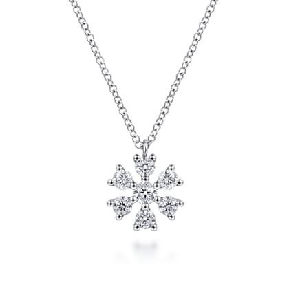 Floral - 14K White Gold Diamond Pendant Necklace