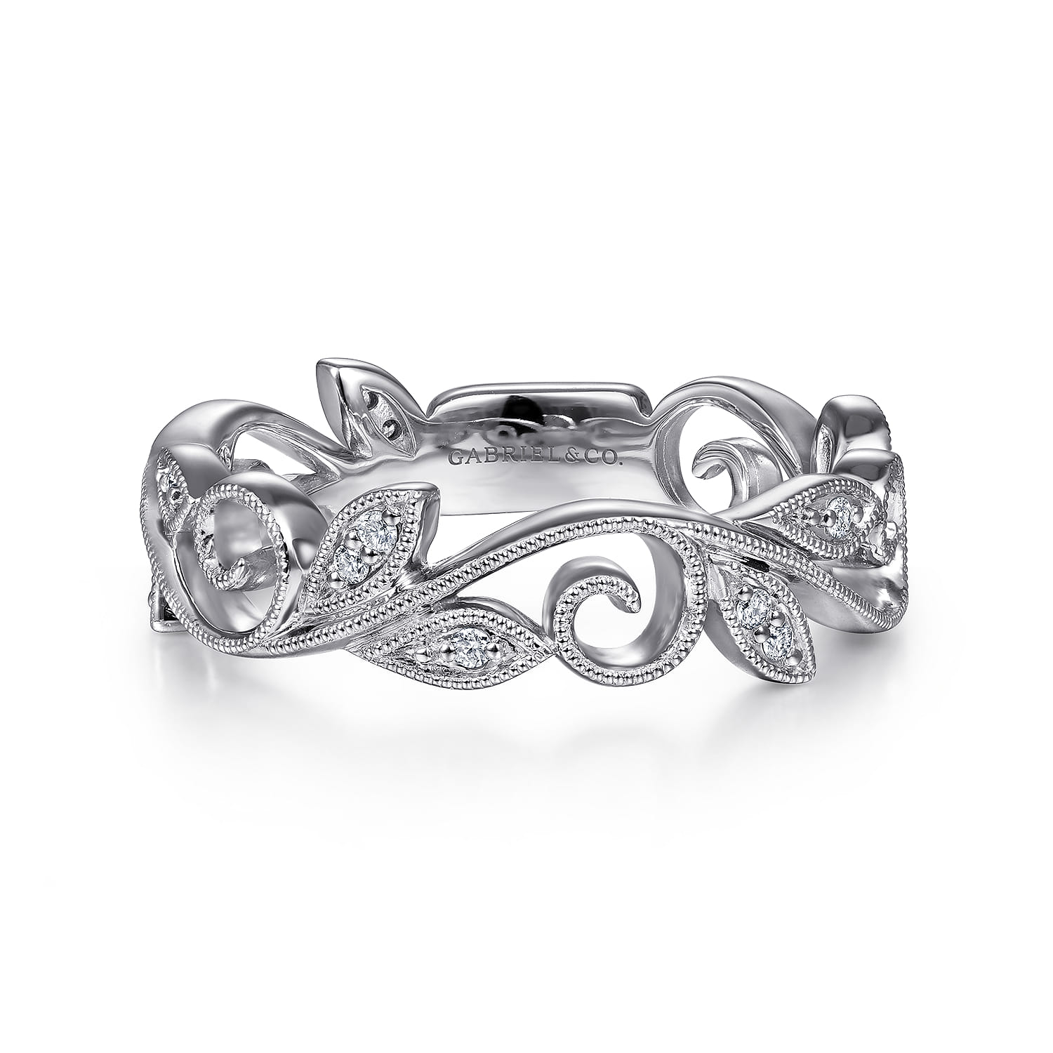 Floral - 14K White Gold Diamond Stackable Ring