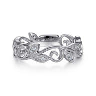 Floral - 14K White Gold Diamond Stackable Ring