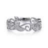Floral - 14K White Gold Diamond Stackable Ring - 0.09 ct