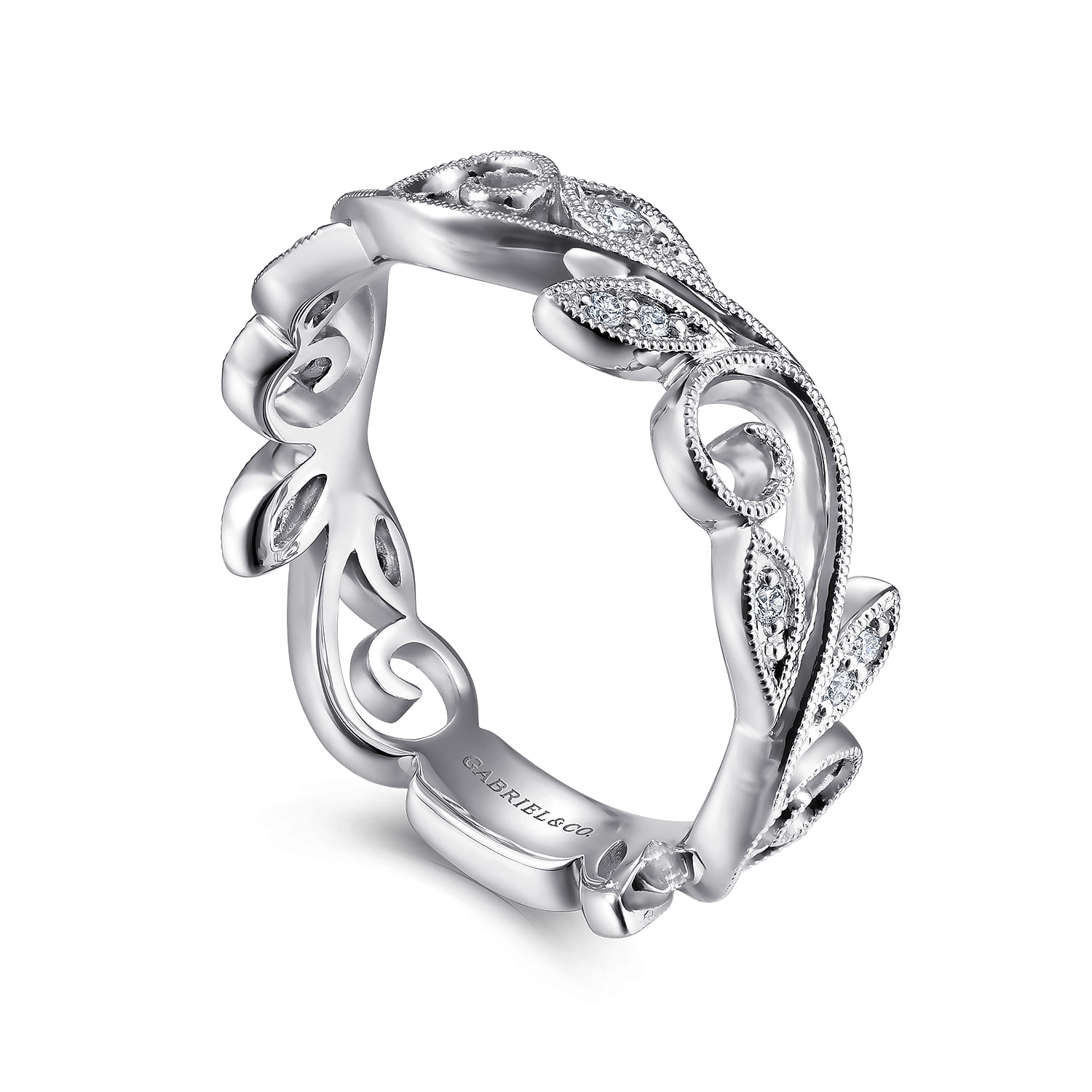 Floral - 14K White Gold Diamond Stackable Ring
