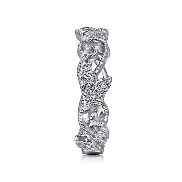 Floral - 14K White Gold Diamond Stackable Ring - 0.09 ct - Shot 4
