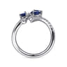 Floral - 14K White Gold Diamond and Blue Sapphire Bypass Floral Ring - 0.2 ct