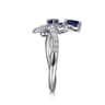 Floral - 14K White Gold Diamond and Blue Sapphire Bypass Floral Ring - 0.2 ct