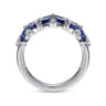 Floral - 14K White Gold Diamond and Blue Sapphire Floral Wide Band Ring - 0.35 ct