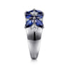 Floral - 14K White Gold Diamond and Blue Sapphire Floral Wide Band Ring - 0.35 ct