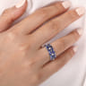 Floral - 14K White Gold Diamond and Blue Sapphire Floral Wide Band Ring - 0.35 ct