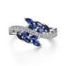 Floral - 14K White Gold Diamond and Blue Sapphire Marquise Floral Ring - 0.25 ct