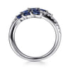 Floral - 14K White Gold Diamond and Blue Sapphire Marquise Floral Ring - 0.25 ct