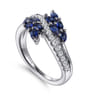 Floral - 14K White Gold Diamond and Blue Sapphire Marquise Floral Ring - 0.25 ct