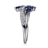 Floral - 14K White Gold Diamond and Blue Sapphire Marquise Floral Ring - 0.25 ct