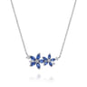 Floral - 14K White Gold Diamond and Marquise Sapphire Floral Pendant Necklace - 0.15 ct