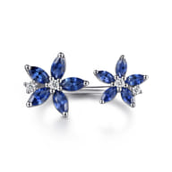 Floral - 14K White Gold Diamond and Marquise Sapphire Flower Open Ring