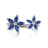 Floral - 14K White Gold Diamond and Marquise Sapphire Flower Open Ring - 0.1 ct
