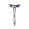 Floral - 14K White Gold Diamond and Marquise Sapphire Flower Open Ring - 0.1 ct