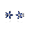 Floral - 14K White Gold Diamond and Marquise Sapphire Flower Stud Earrings - 0.11 ct
