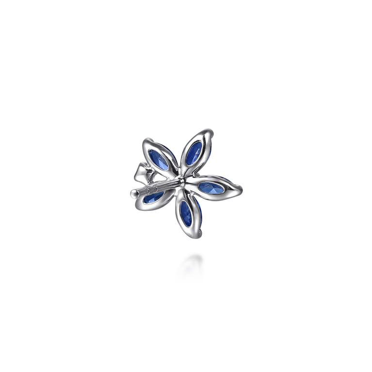 Floral - 14K White Gold Diamond and Marquise Sapphire Flower Stud Earrings - 0.11 ct - Shot 2