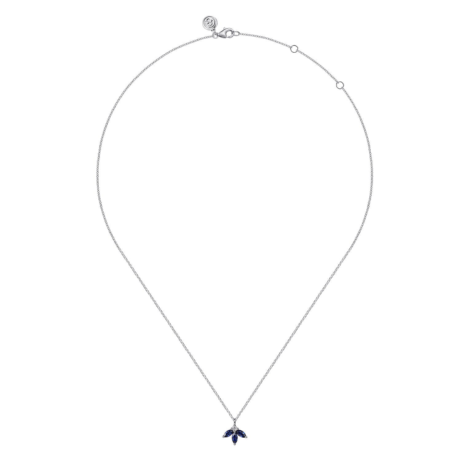 Floral - 14K White Gold Diamond and Sapphire Pendant Necklace