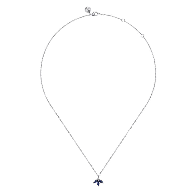 Floral - 14K White Gold Diamond and Sapphire Pendant Necklace - 0.04 ct - Shot 2
