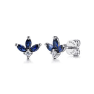 Floral - 14K White Gold Diamond and Sapphire Stud Earrings