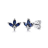 Floral - 14K White Gold Diamond and Sapphire Stud Earrings - 0.05 ct