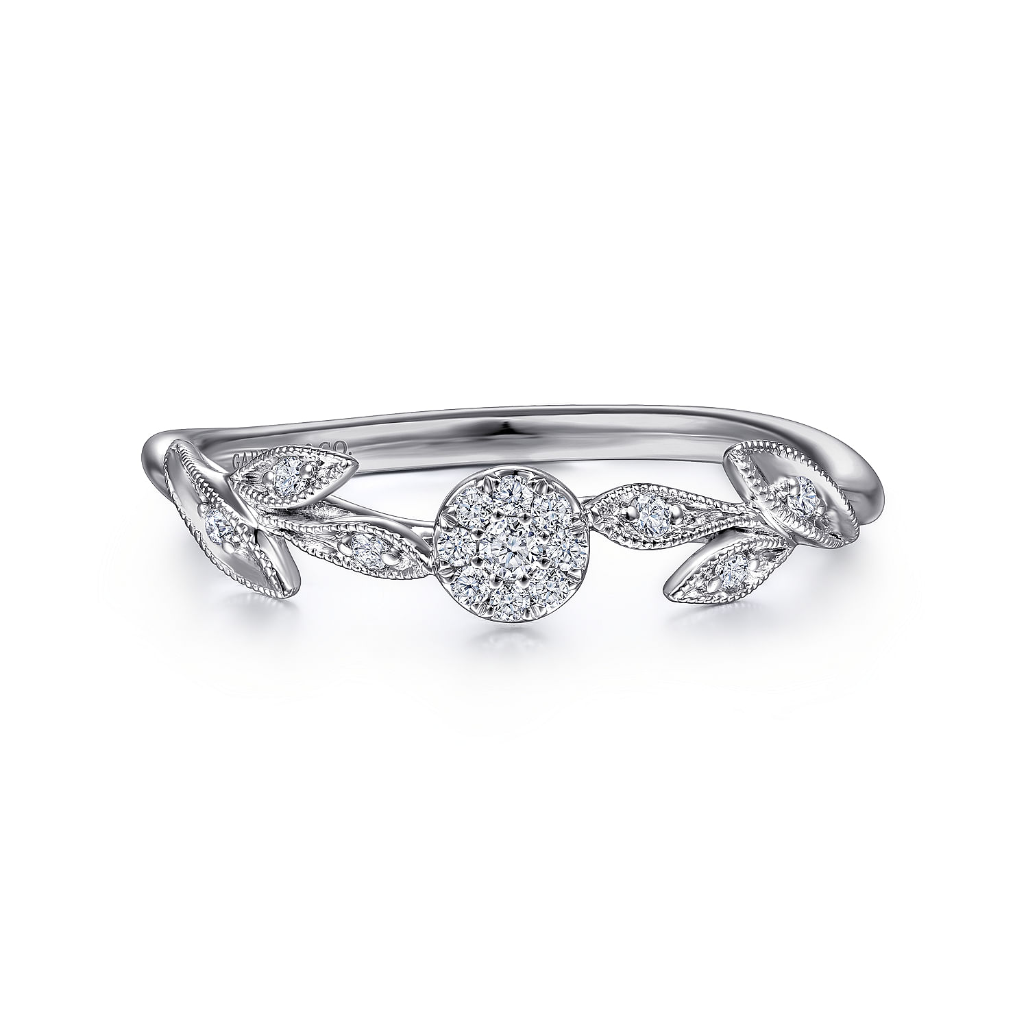 Floral - 14K White Gold Floral Diamond Stackable Ring