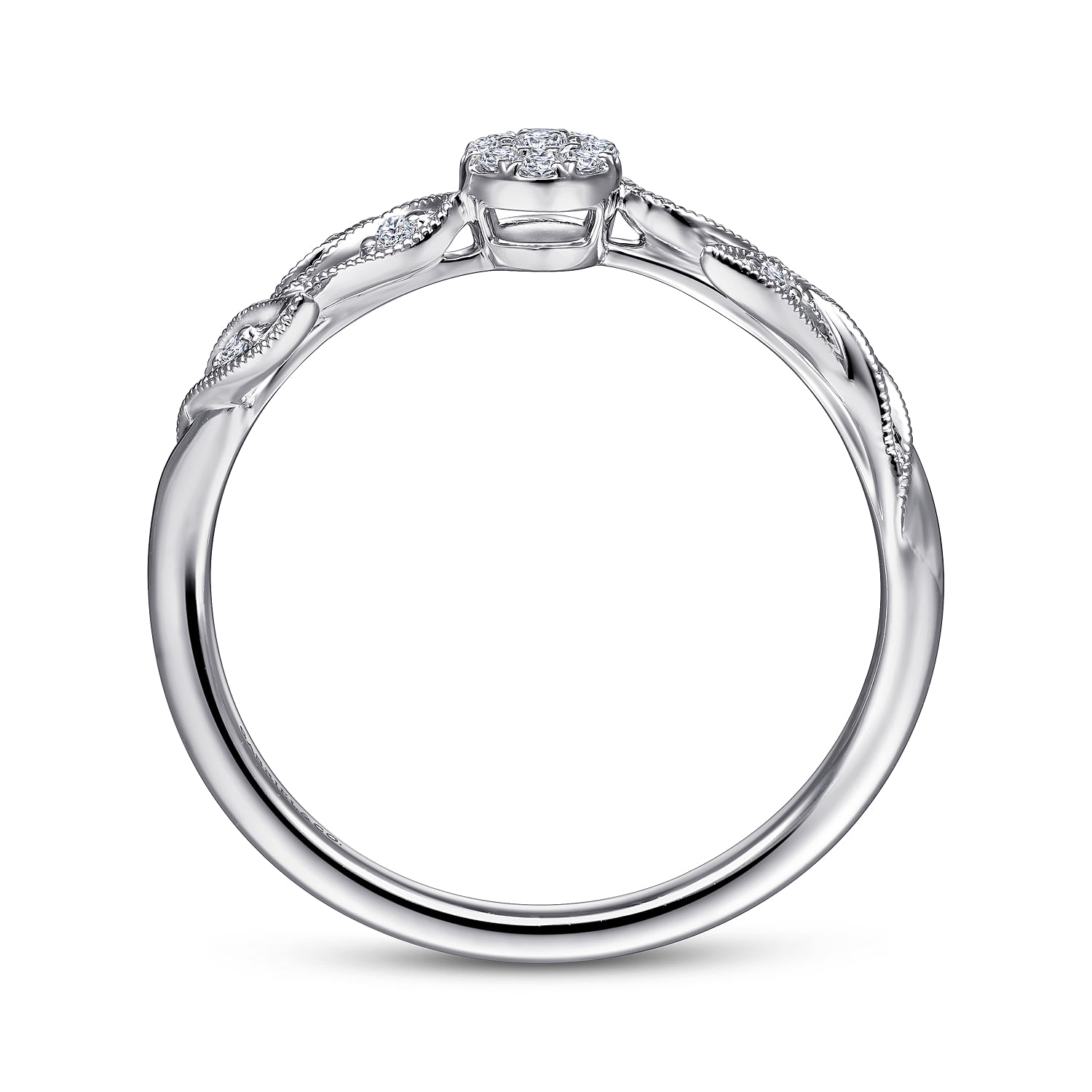 Floral - 14K White Gold Floral Diamond Stackable Ring