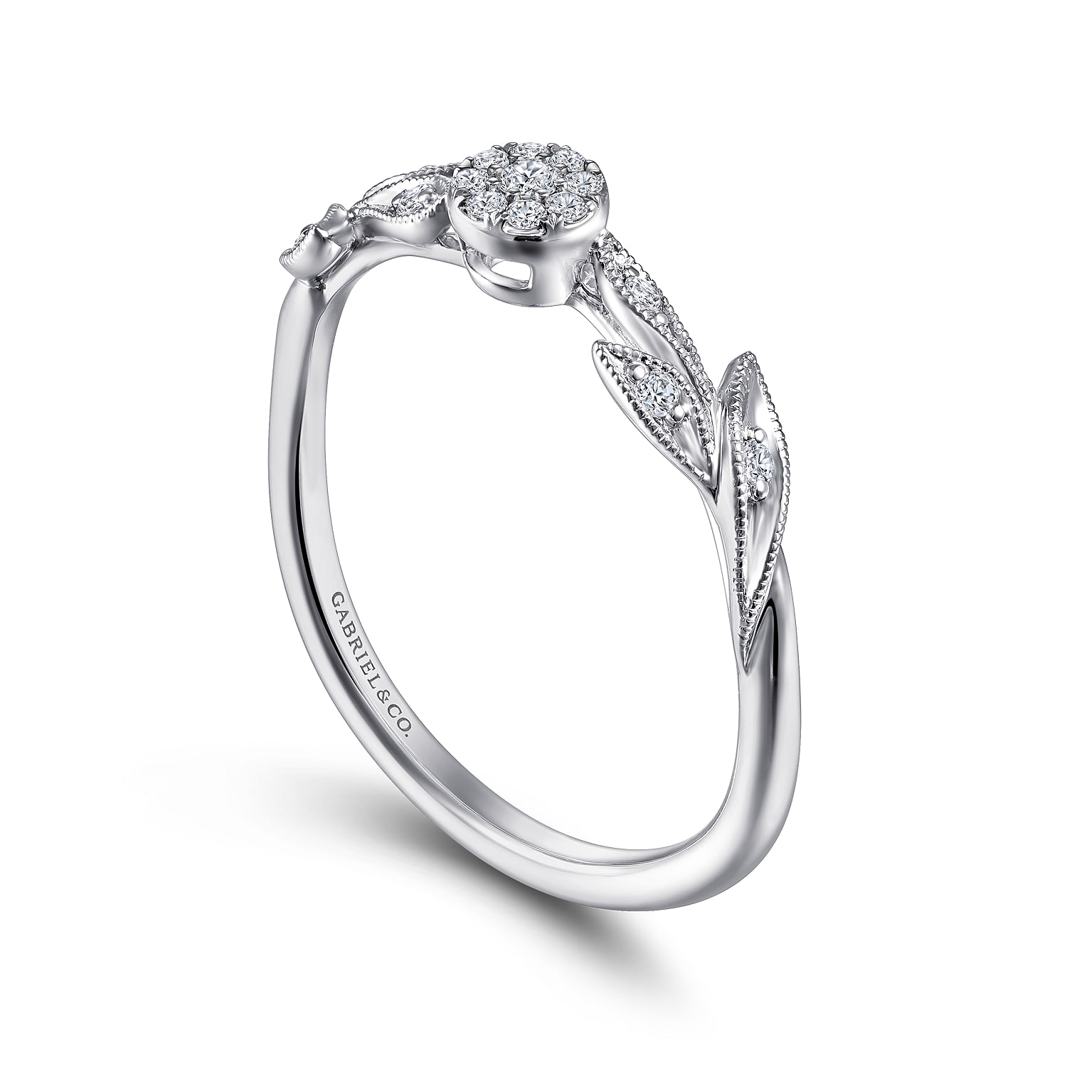 Floral - 14K White Gold Floral Diamond Stackable Ring