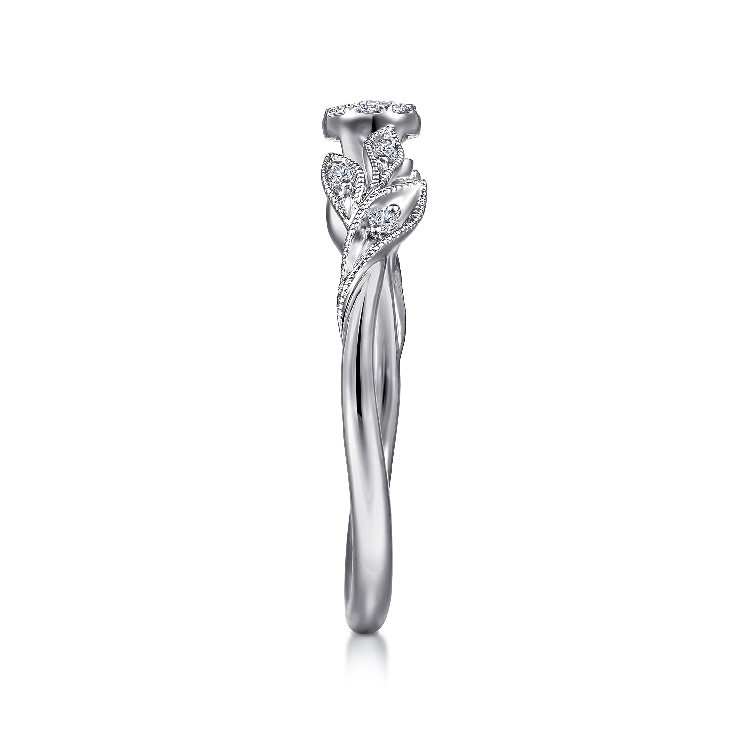 Floral - 14K White Gold Floral Diamond Stackable Ring