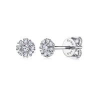 Floral - 14K White Gold Floral Diamond Stud Earrings