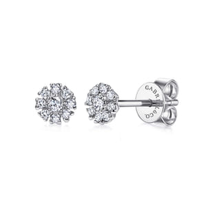 Floral - 14K White Gold Floral Diamond Stud Earrings