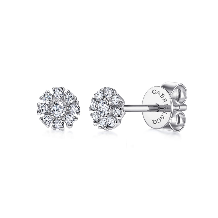 Floral - 14K White Gold Floral Diamond Stud Earrings - 0.11 ct - Shot 1
