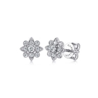 Floral - 14K White Gold Floral Diamond Stud Earrings