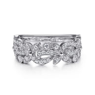 Floral - 14K White Gold Floral Inspired Diamond Stackable Ring