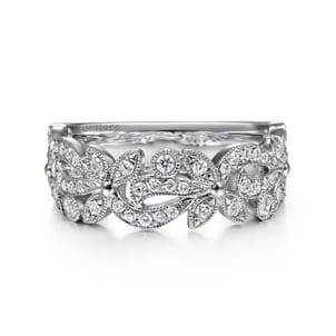Floral - 14K White Gold Floral Inspired Diamond Stackable Ring