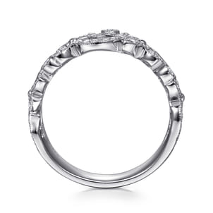 Floral - 14K White Gold Floral Inspired Diamond Stackable Ring