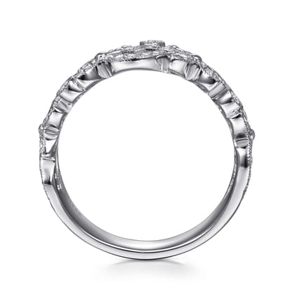 Floral - 14K White Gold Floral Inspired Diamond Stackable Ring