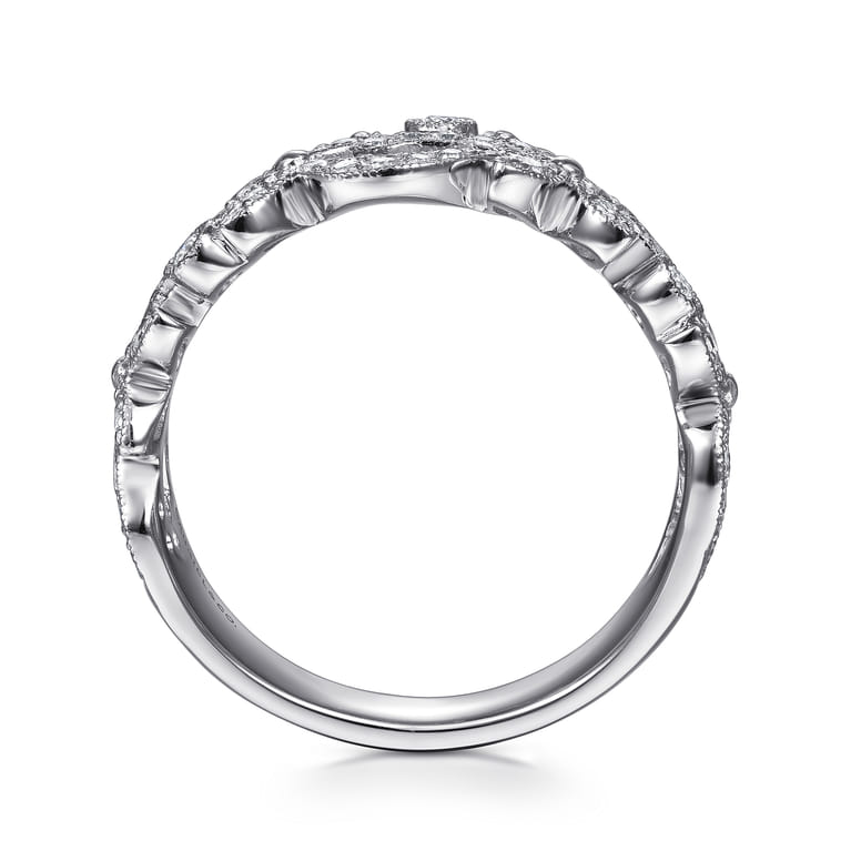 Floral - 14K White Gold Floral Inspired Diamond Stackable Ring - 0.33 ct - Shot 2