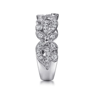 Floral - 14K White Gold Floral Inspired Diamond Stackable Ring