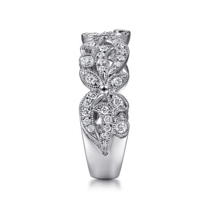 Floral - 14K White Gold Floral Inspired Diamond Stackable Ring