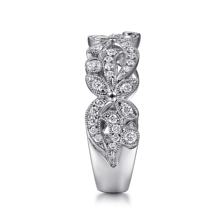 Floral - 14K White Gold Floral Inspired Diamond Stackable Ring - 0.33 ct - Shot 4