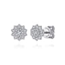 Floral - 14K White Gold Flower Diamond Stud Earrings - 0.38 ct